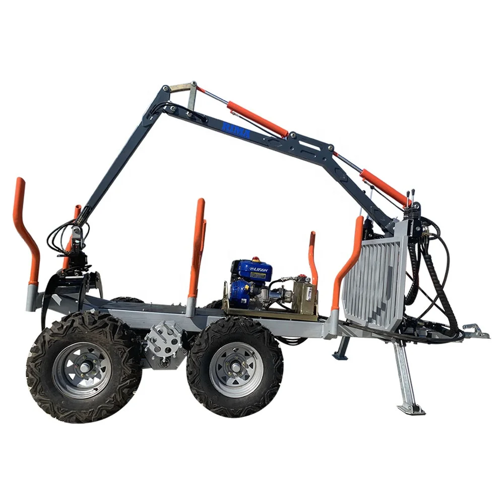 RIMA Forestry Machinery Hydraulic ATV Farm Timber Trailer with Crane Grapple Remote Control Winch