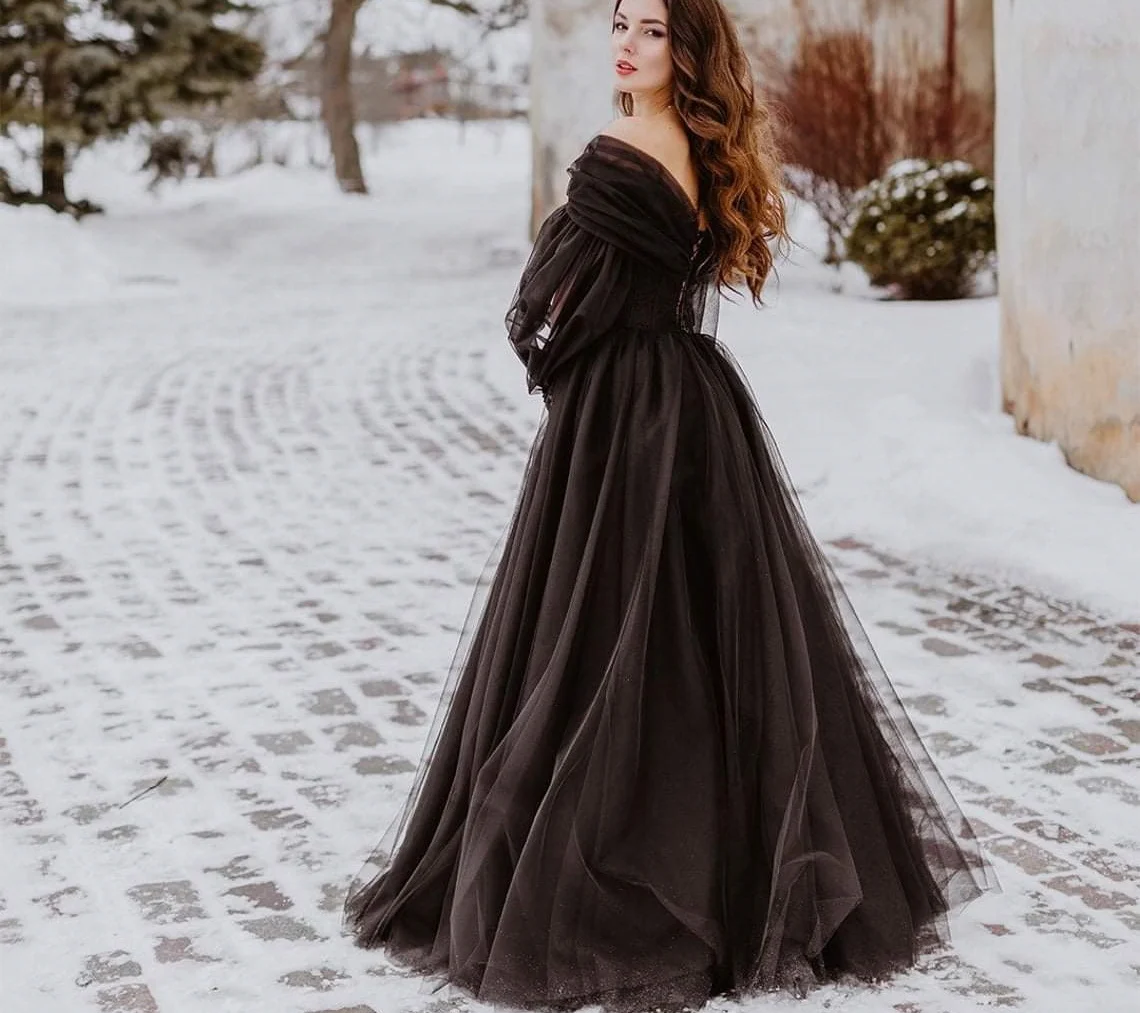 black beaded mermaid prom dress Off the Shoulder Mermaid Beaded Black Satin Long Prom Dresses with Sid –  morievent main image 1