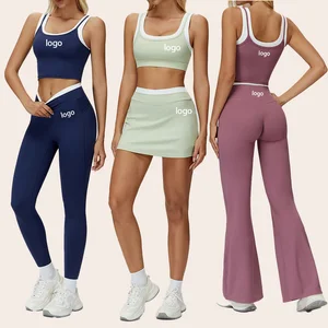 Custom High-Quality Color-Blocked Conjunto De Yoga Set Women Ribbed High Waist Activewear Gym Fitness Yoga Clothes Set