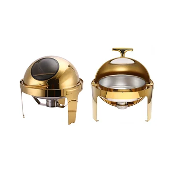 Multi-functional Stainless Steel Round Buffet Stove Thickened Hotel Buffy Stove Eco Friendly Food Warmer Golden Chafing Dish