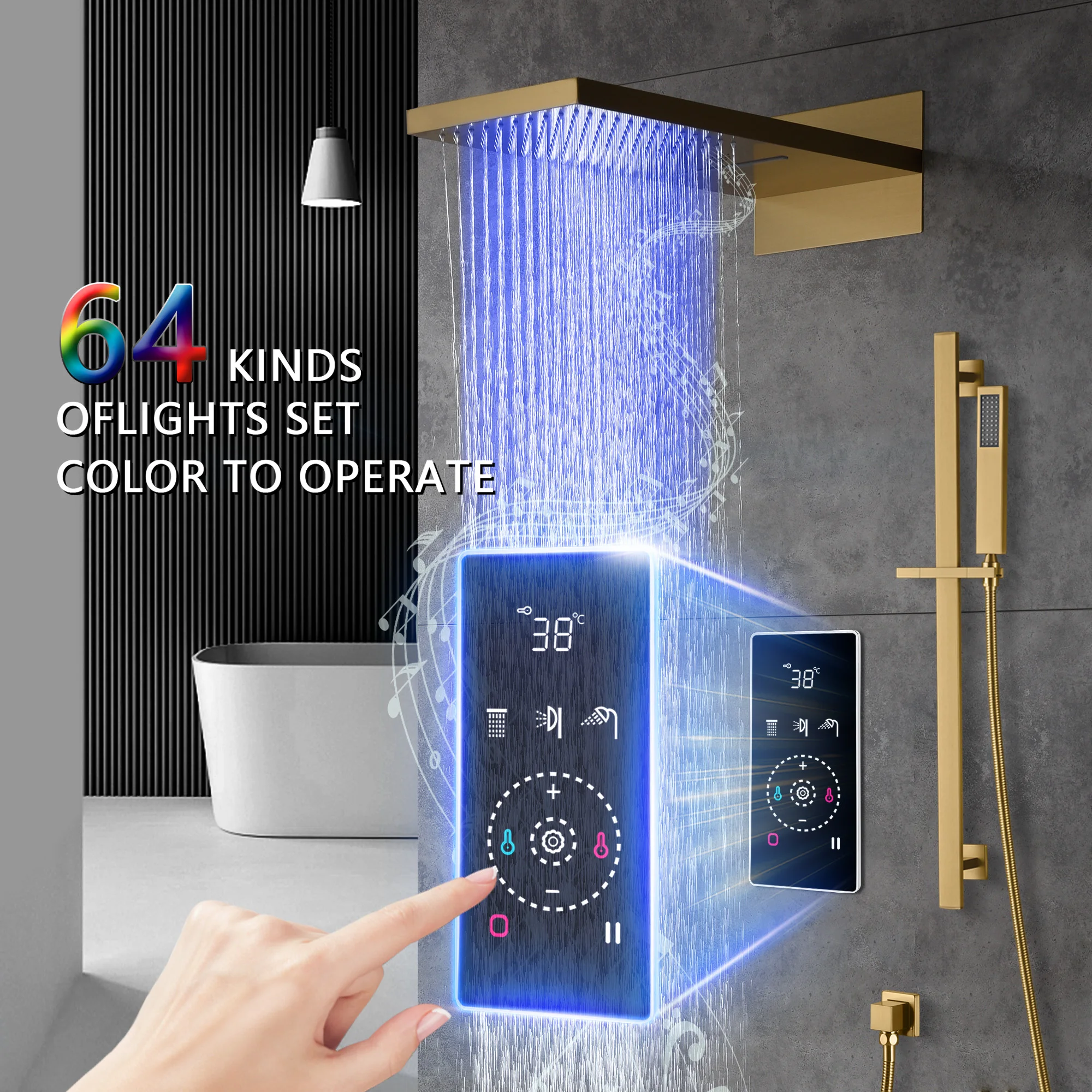 2 Functions Showerhead Smart Home Shower Waterfall Touch Digital Display Smart Panel Shower