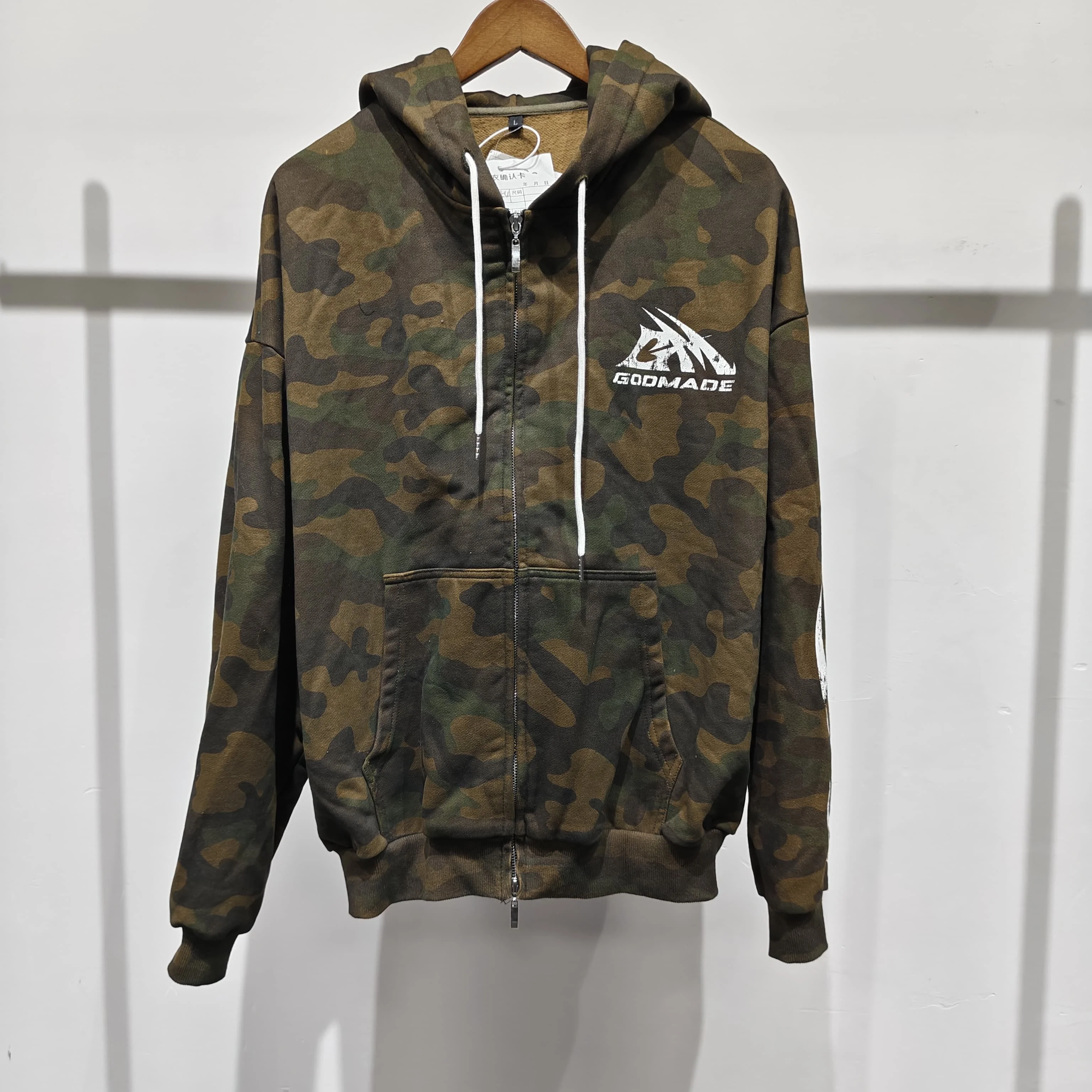 Custom Men Camo Zip up Hoodie High Quality 350 GSM Cotton French Terry Acid Wash Distressed Vintage