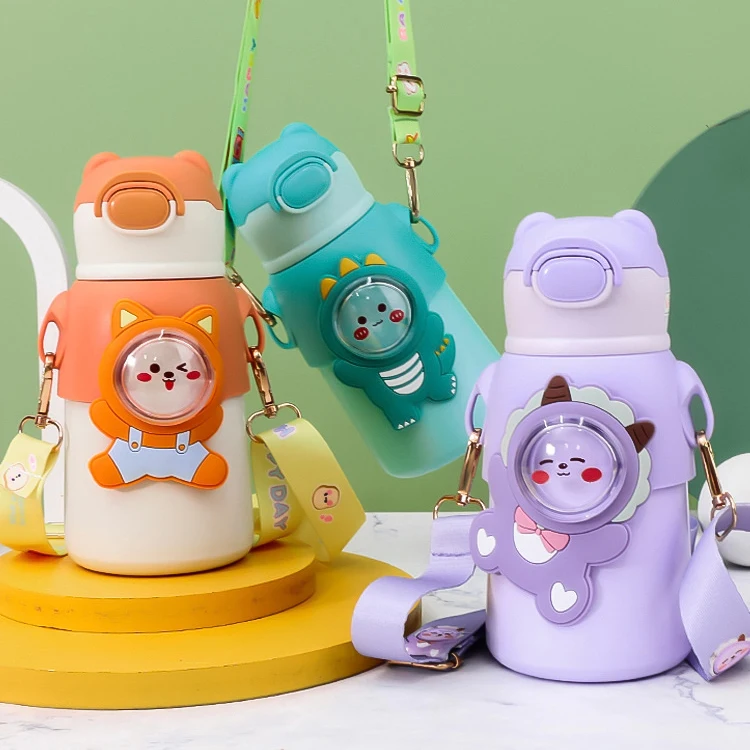 Большая емкость, милая детская бутылка для воды, термос с соломинкой, детская чашка из нержавеющей стали