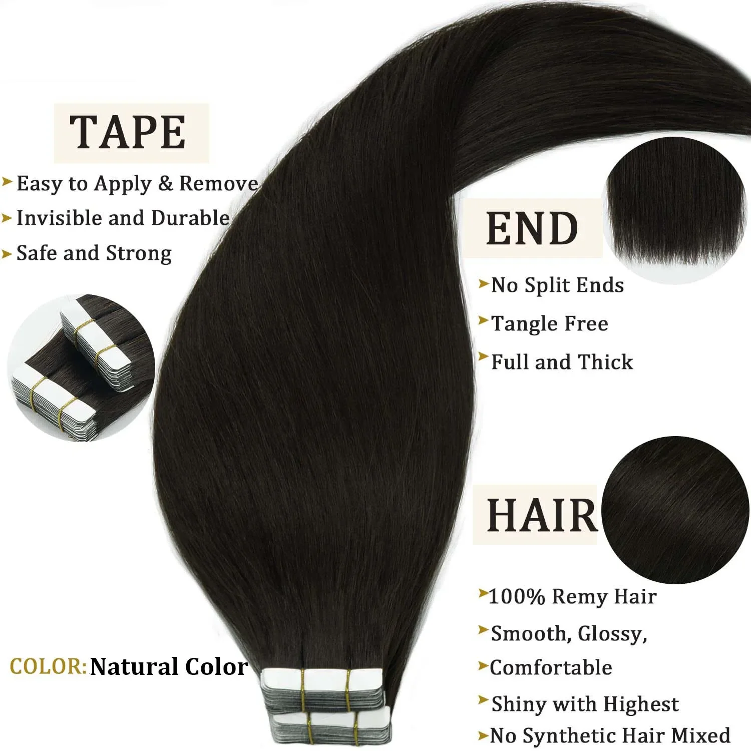 Tape In Extensions aus Echthaar, Skin Weft, glatt, selbstklebend, hochwertiges Haar in natürlicher Farbe, 16-26 Zoll, für Frauen_voghion.com