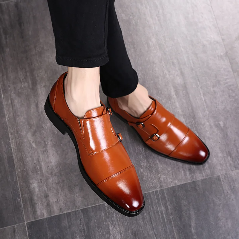 New Arrival Male Black Pu Leather Shoes Monk Strap Large Size Dress ...