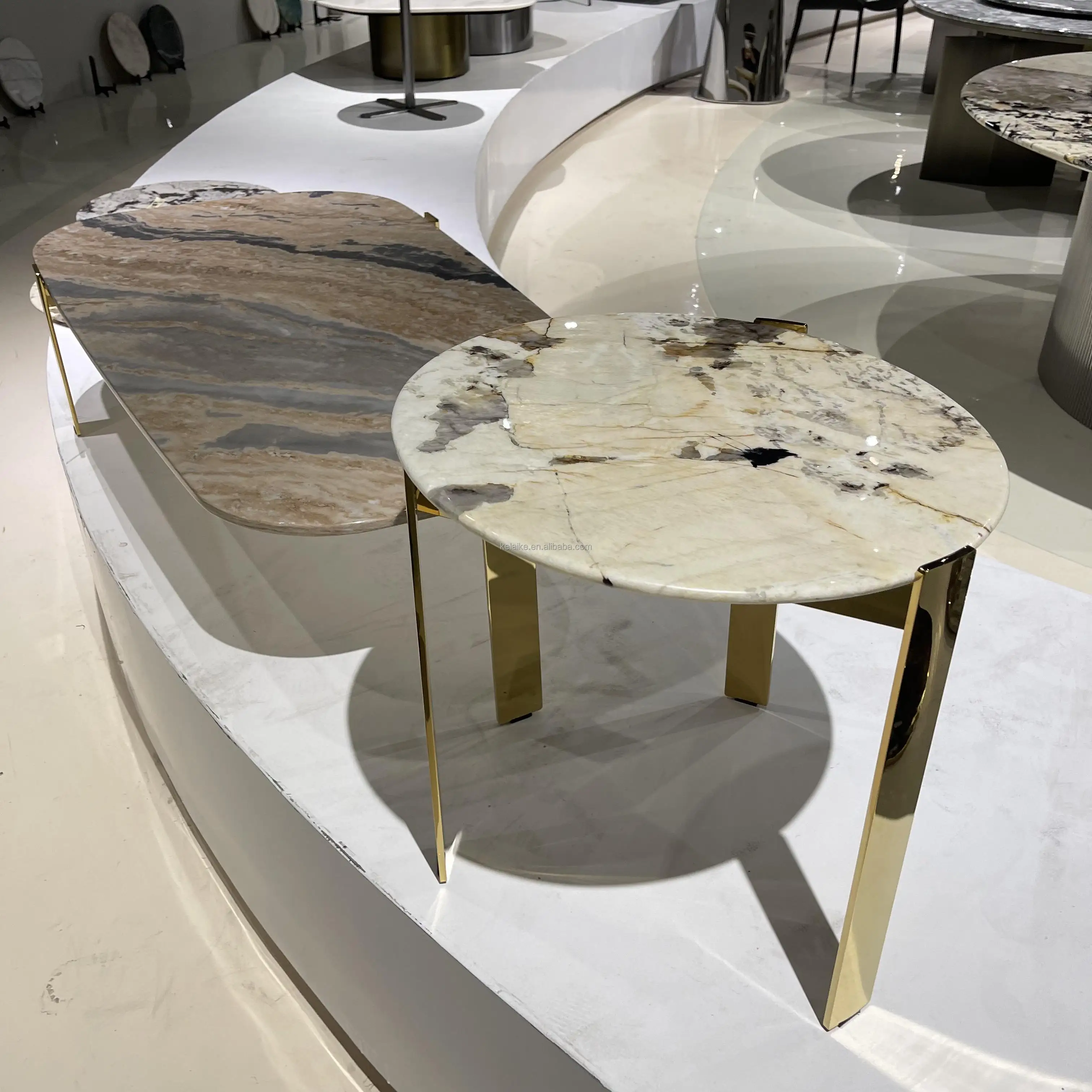 Modern Rectangular Marble Top And Metal Leg Dining Table Set Dining ...
