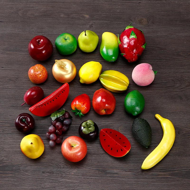 L06 Lifelike Plastic Pitaya Pear Realistic Fruits Vegetables Decor Simulated Artificial Fruits for Table Cabinet Display