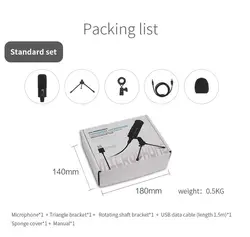 Профессиональный USB-микрофон с шумоподавлением, портативный конденсаторный микрофон с настольной подставкой для потоковой трансляции для ноутбука, Mac