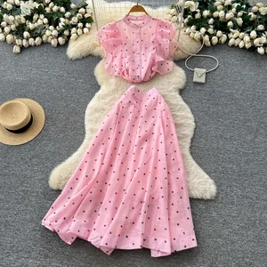 GX7162 Fashion 2026 Clothing Boutique Sexy Street Wear Sleeveless Ruffled Style Tops and A-line Maxi Skirt 2 Piece Set