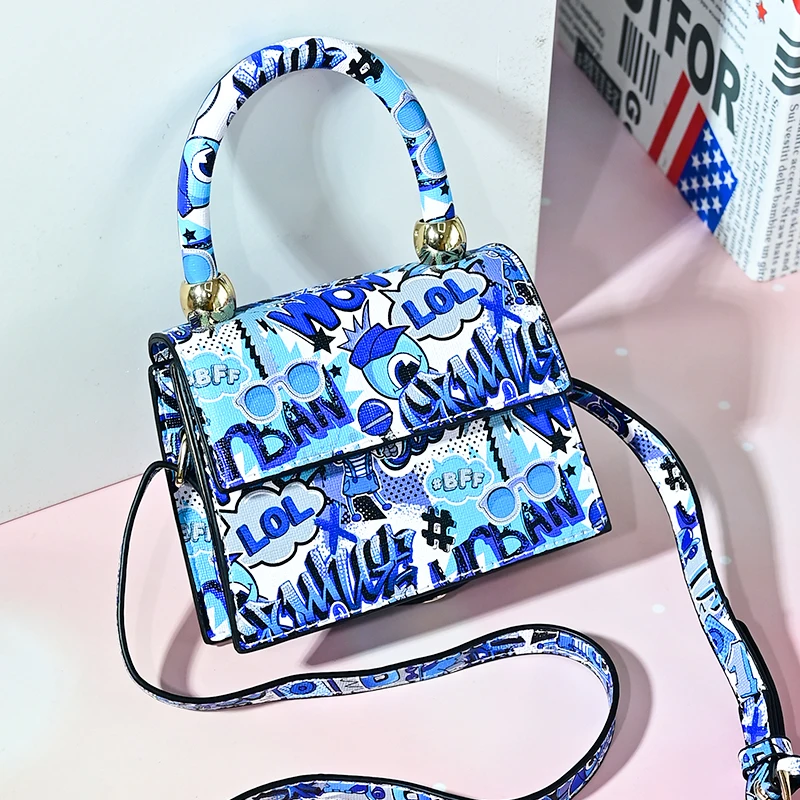 designer brand kid purses and handbags  girl cute pattern mini shoulder bag 2021 leather handbag women  small graffiti purses