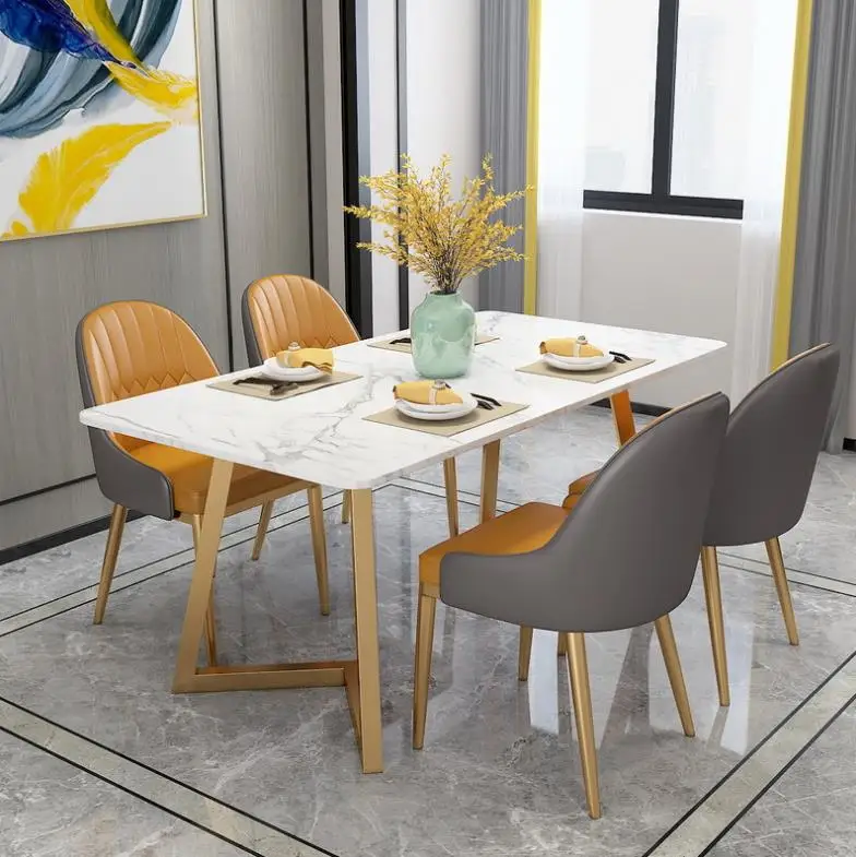 Nordic marble dining table and chair combination home small apartment living room bar table restaurant hotel iron table