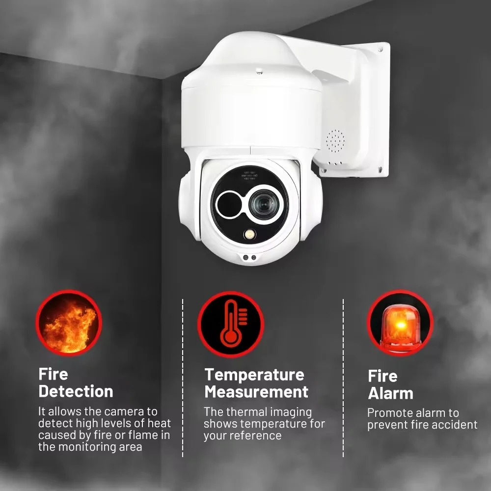 JIND CCTV Thermal Security PTZ Camera 20X Zoom Uncooled VOx Microbolometer Thermal and Optical Bi-spectrum IP Network Camera