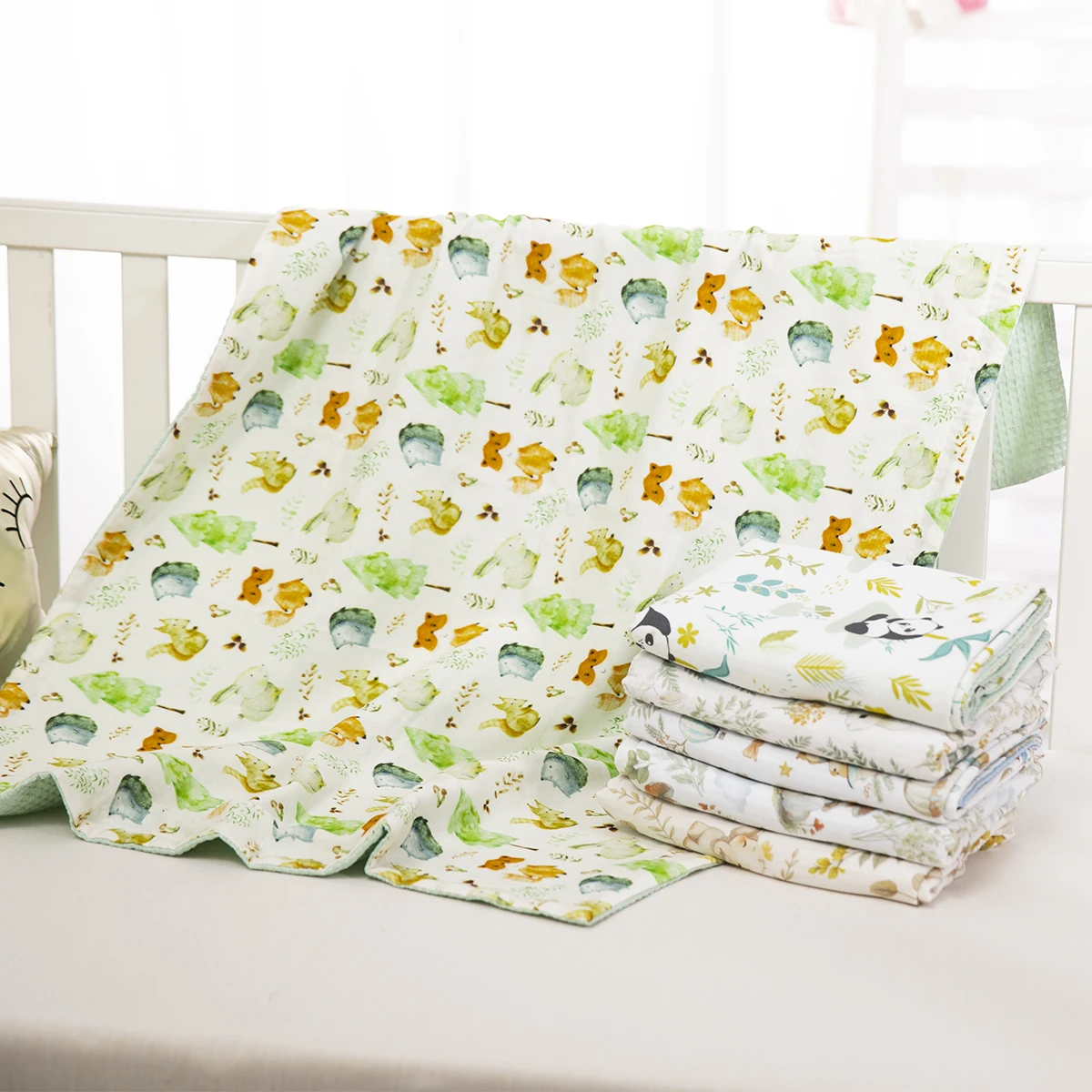 Soft and comfortable Baby waffle blanket Child wrap with minky baby blanket Nap blanket thickened cartoon comforter