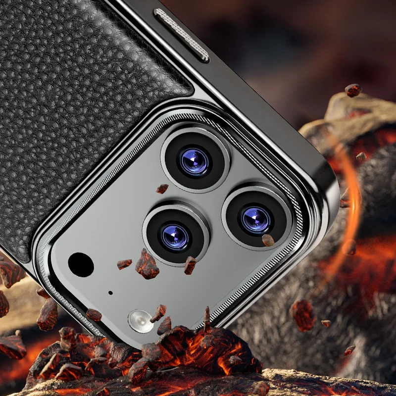 Business Electroplated PU Leather Magnetic Phone Case for iPhone 17 13 14 15 16 Pro Max 17 Air With Metal Stand Protective Cover