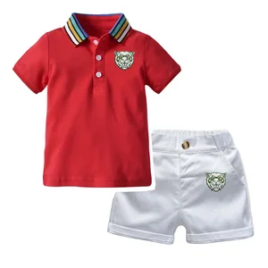 Customizable Summer New Arrival Children Clothing Rainbow Collar Polo Shirts Shorts Casual Boys Clothing Set