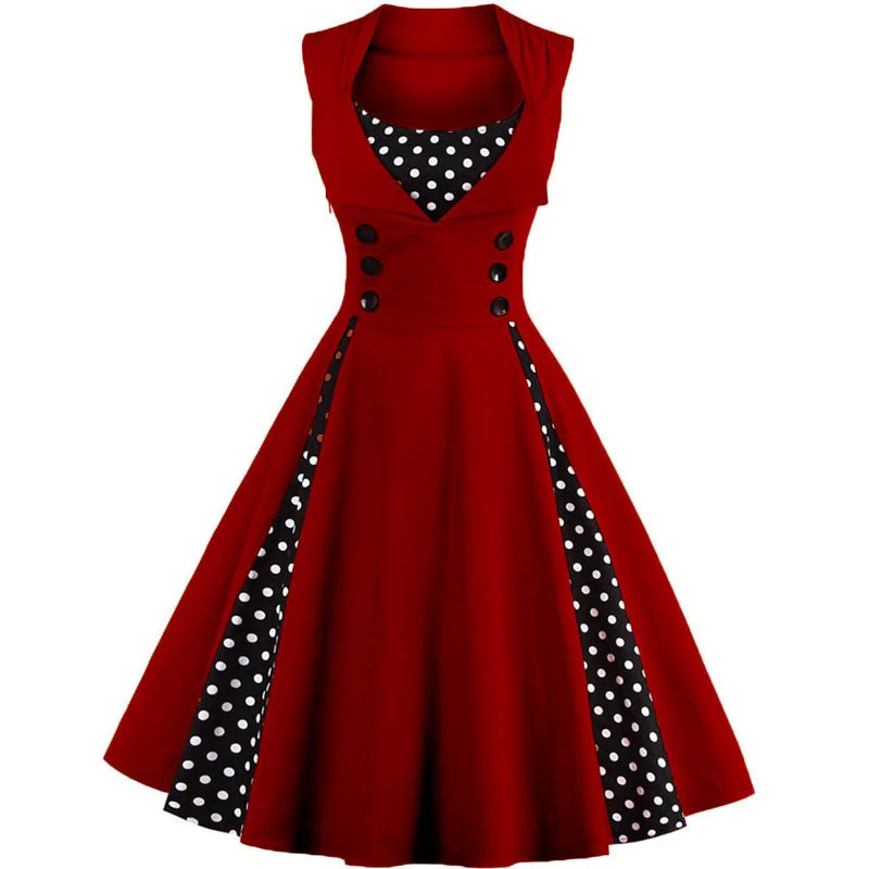 S-4XL Women Retro Vintage Midi Dress 50s 60s Rockabilly Dot Swing Pin up  Summer Party Dresses Elegant Tunic Vestidos Casual
