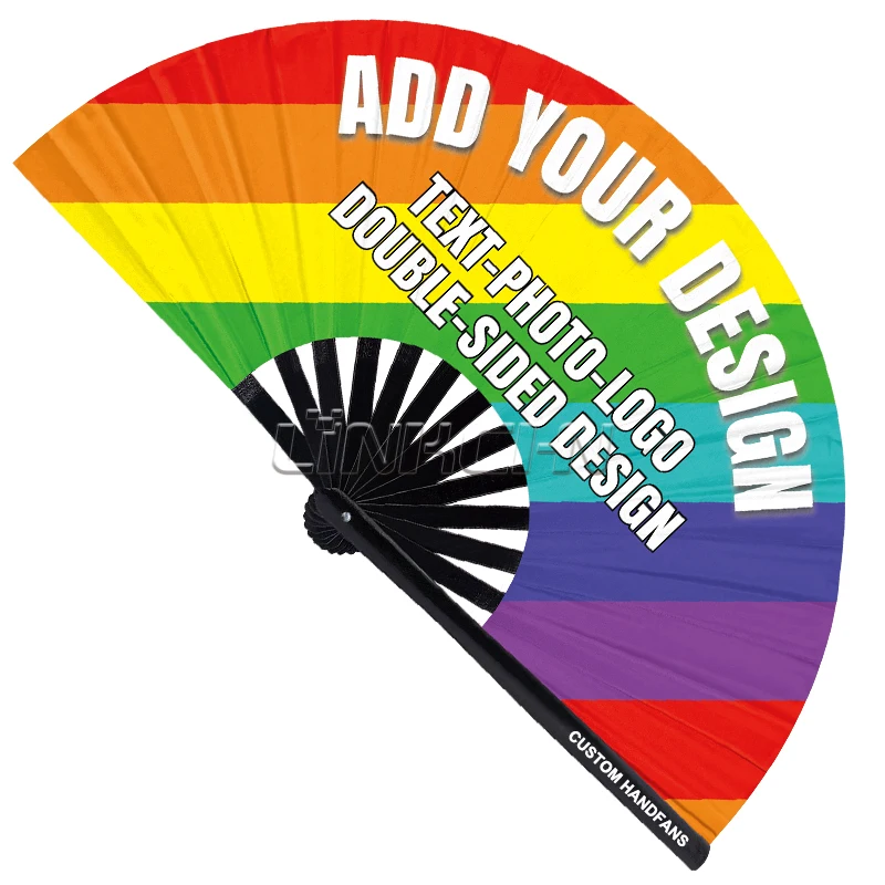 Custom 33cm Raving Pride Colourful Bamboo Clack Fans Large Hand Held Fans with Unique Design