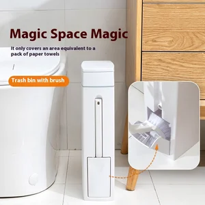 Ultra-Thin Corner Bathroom Toilet with Smart Features Square Pattern Lid-Slit Trash Can Brush Plastic Covered Storage Bucket