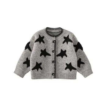 Children's Clothes Autumn Baby Sweaters New Tops Color-Blocked Five-Pointed Star Girls' Cardigans Sweaters Jackets