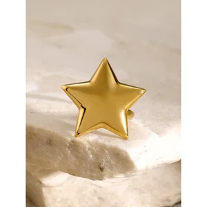 MW Women's 18K Gold-Plated Stainless Steel Pentagram-Designed Open Adjustable Ring - Waterproof Jewelry for Daily Wear & Parties