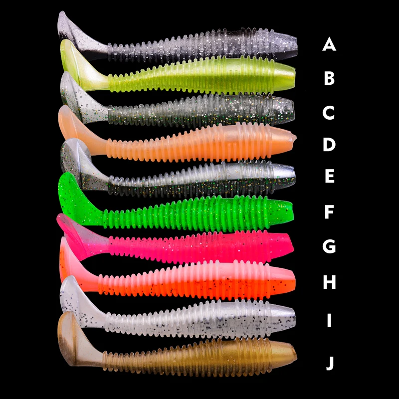 50pcs/box Fishing Worm Soft Lures Jig Wobblers 6- 7-7.5cm Easy Shiner ...