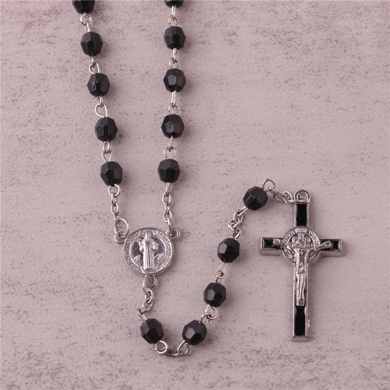Religious Items Crafts 6mm Black Beads St.benedict Catholic Rosary