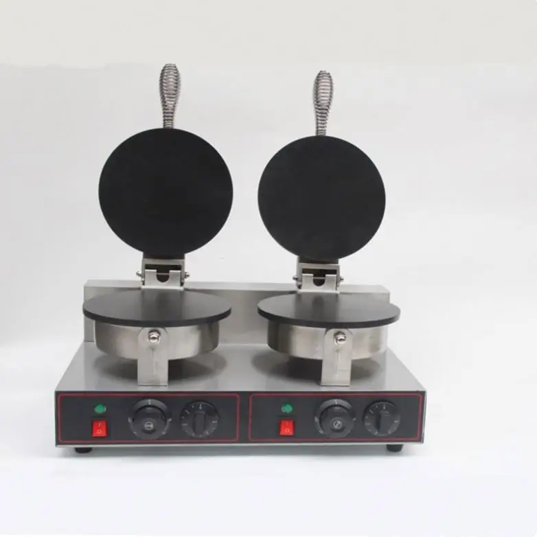 Commercial 2-Plate Cone Baker Ice Cream Waffle Cone Maker Waffle Baker Spring Roll Skin Arabic Cake Making Press Machine