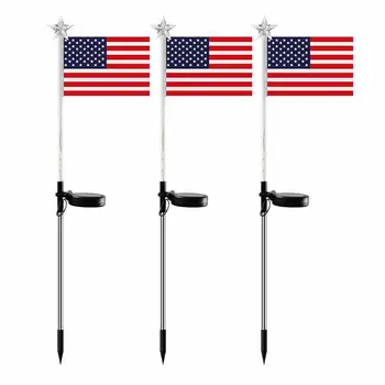 Outdoor Waterproof Bright White American Flag Garden Courtyard Stake Lights Solar Led Light For Independence Day Decoration