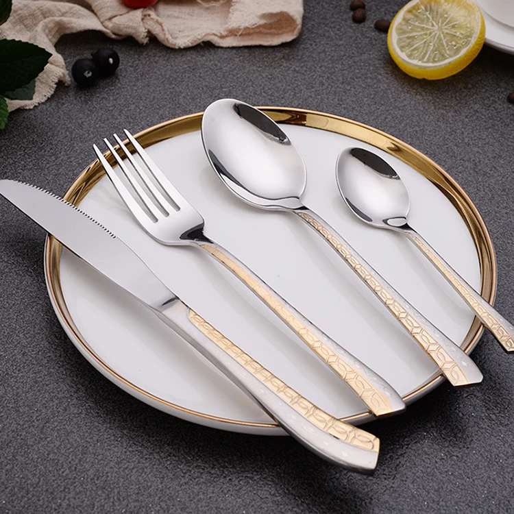 Best Selling Cutlery Gold Plated Mirror Polished Flatware Set Stainless Steel 201 Restaurant
