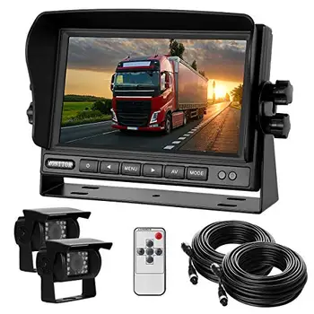 Melia 7 Inch HD RV Backup Camera Monitor Kit Waterproof IP68 Dual Rear View Camera 170°Wide Angle 18IR Night Vision