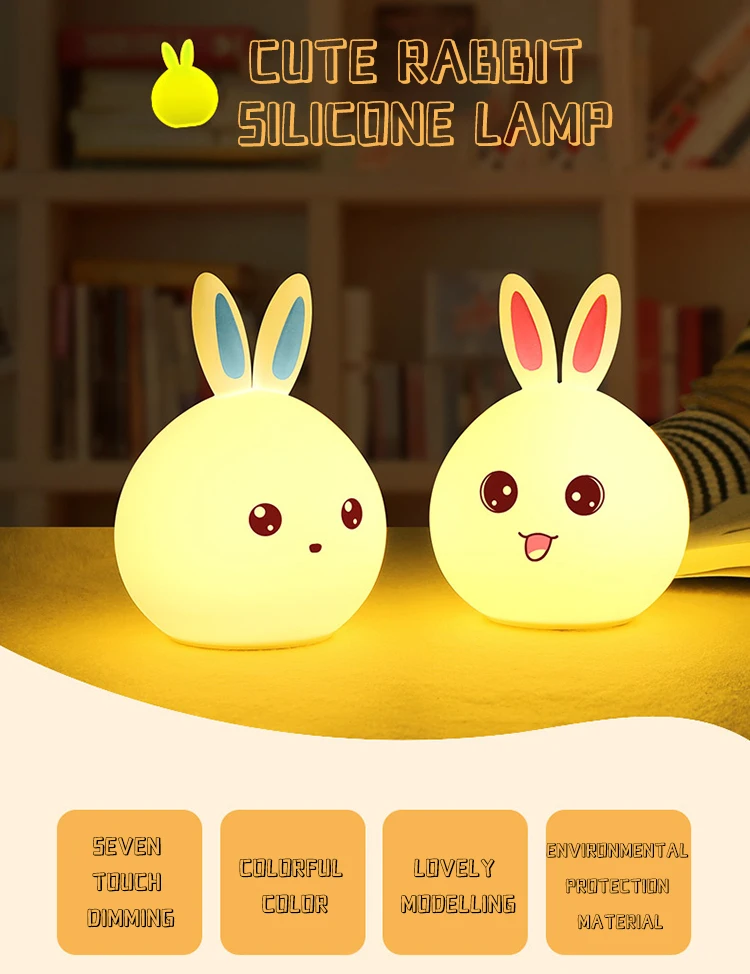 Multi Color Changing Rabbit cartoon led Lamp touch sensor Baby Night Light idea cute Soft Silicone Bunny Nursery Light factory