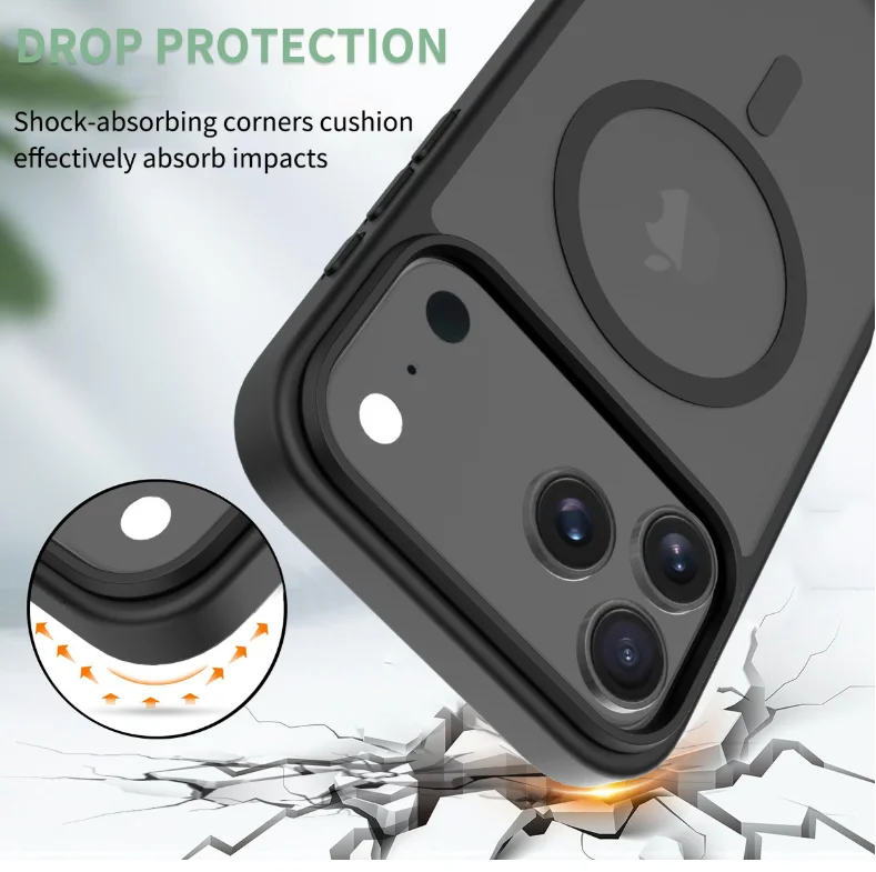 New Magnetic Wireless Charging for iPhone 17 16 Pro Max 16e 15 Plus 14 13 Mini Phone Case Matte PC Protective Skin With Holder