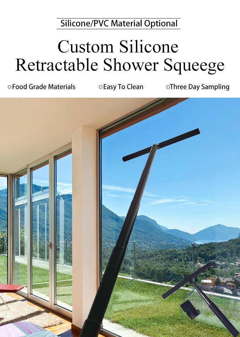 Custom Stainless Steel Silicone Shower Squeegee With Telescopic Handle