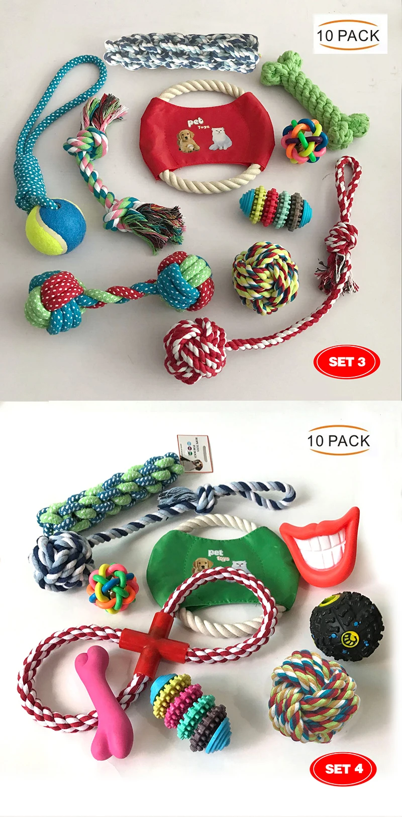 Wholesale Durable Cotton Rope Dog Toys 10 Pack Gift Set Free Assortment