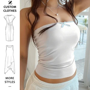 Women's Cropped Tube Tops Lace Trim Bow Front Slim Fit Cute Summer Top