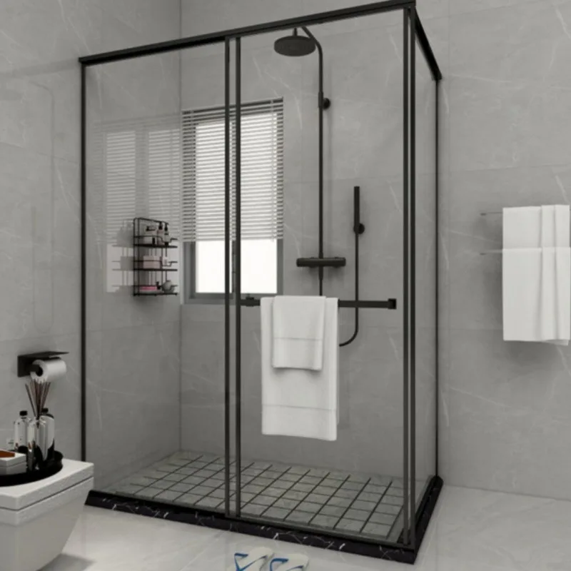 Bathroom Rectangular Single Moving Door 2 Pieces Fixed Shower Panels with Shelf Shower Doors Complete