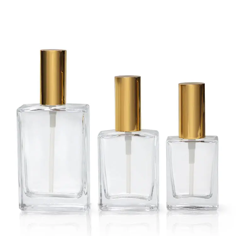 Perfume Bottle 30ml 50ml 100ml square Transparent Amber Matte Black Fragrance Oil Glass Bottles With Fine Mist Gold Sprayer Cap