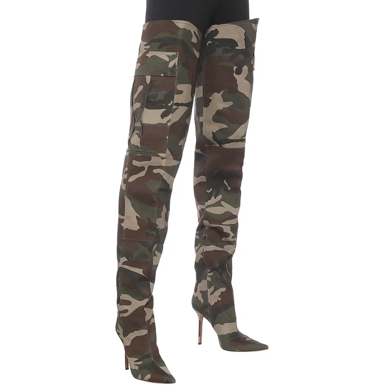 Hot Selling Over The Knee Boots Ladies Fashionable Camo Boots High Heels Size 47 Thigh High Women Boots - Image 6