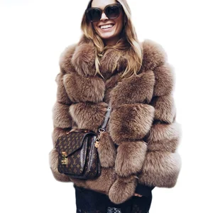 2025 Wholesale in Stock Women's Slim Standing Collar Woven Breathable Hip Hop Parkas Fur Coat