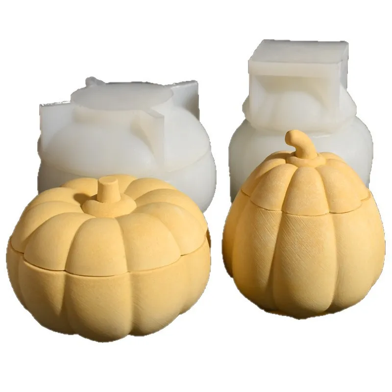 Halloween Pumpkin Silicone Mold Gypsum Ornament for Candle Cup & Storage Box Plant Shape Halloween Jar Mold