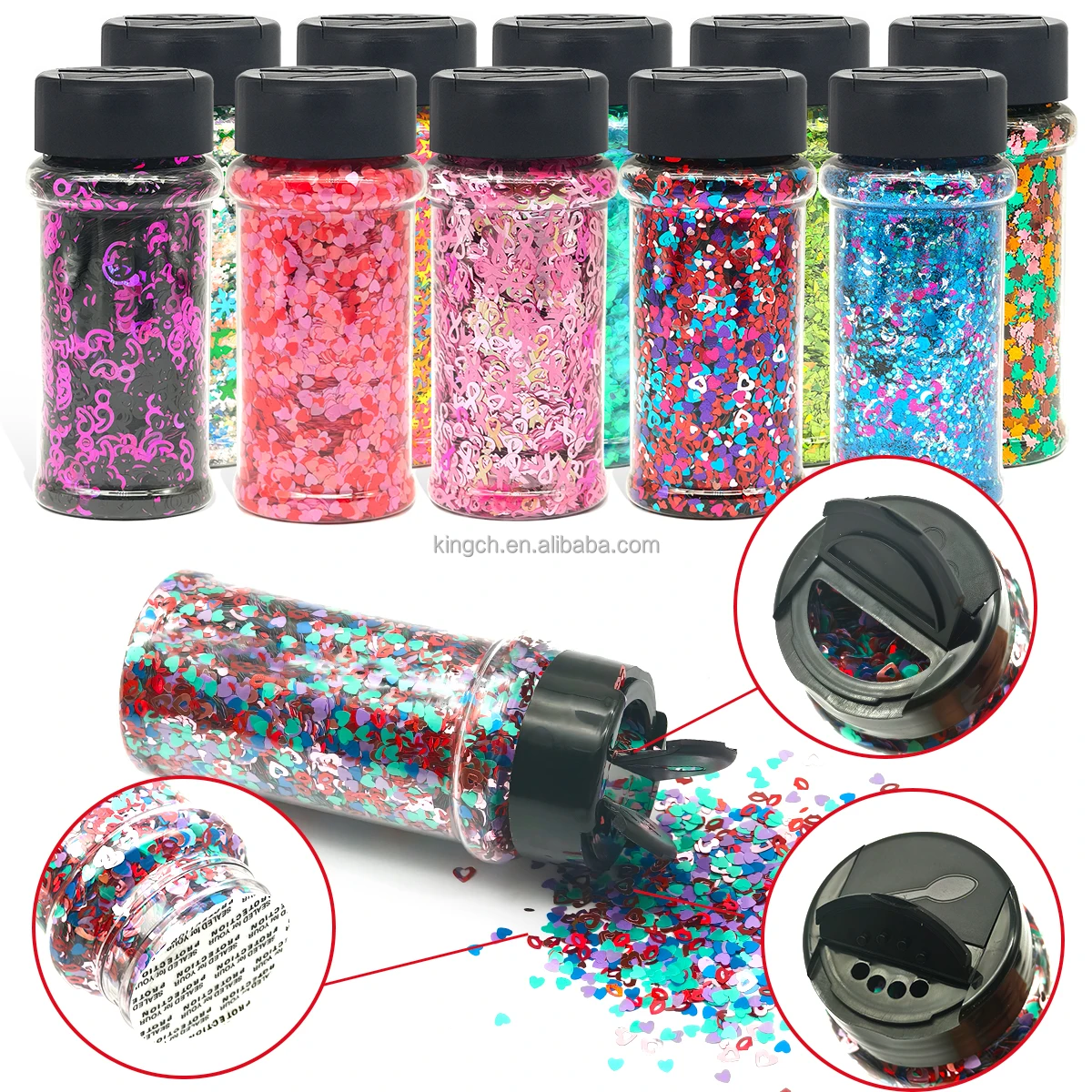 product us warehouses 24 bottles holographic nail sequins shapes mixed iridescent nail glitter flakes heart manicure decorations sets-6