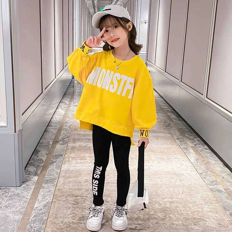 Popular Mid-length Girls Sweater Suit Spring Korean Two Piece Kids Clothes  Loose Long Sleeve Shirts And Pants Sets For Girls - Buy Two Piece Kids  Clothes For Girls,Korean Loose Long Sleeve Shirts