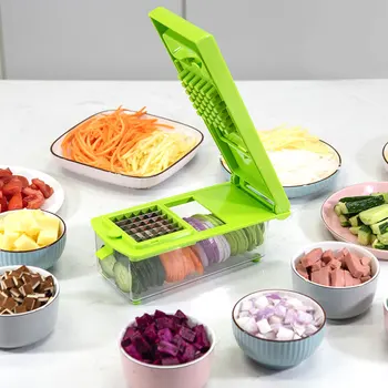 Multi Cutter Easy Table Top Container Multifunctional Stainless Steel Drain Basket Fruit Slicer Manual Vegetable Chopper