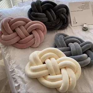 Creative Knot Ball Rose Flower Cushion Soft Sofa Lumbar Household Throw Pillow Woven Technique Festive Pattern Portable