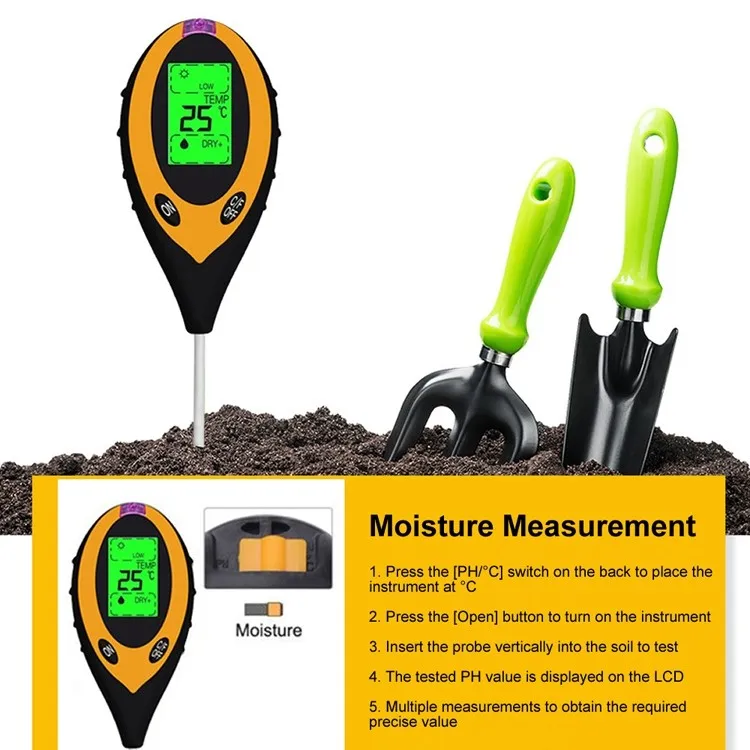 4 in 1 PH Light Moisture Acidity Tester Soil Tester Moisture Meter Plant Soil Tester Kit for Flowers