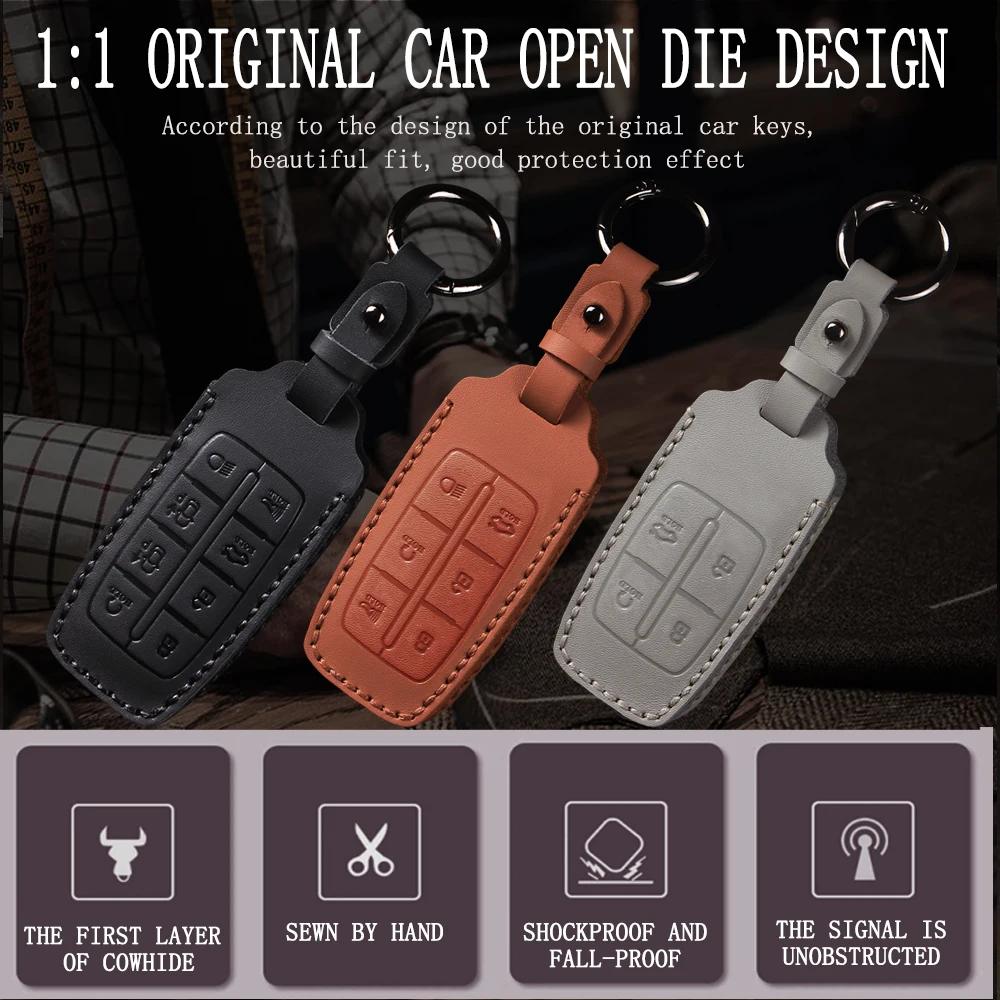 Car Key Decorative Protective case for Genesis High-grade Leather Car Key Cover GV70 Rohens GV80/G90