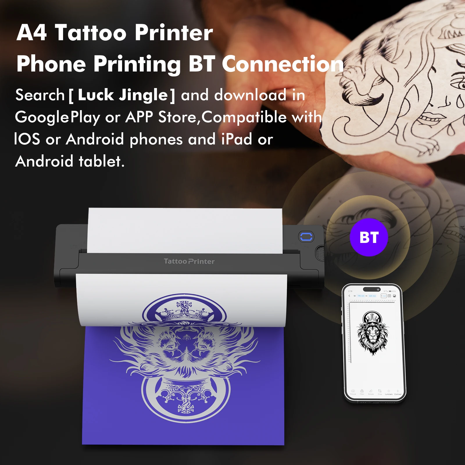 LUCK JINGLE Thermal Tattoo Stencil Printer Impresora Tattoo Machine Compatible for Phone and Computer2