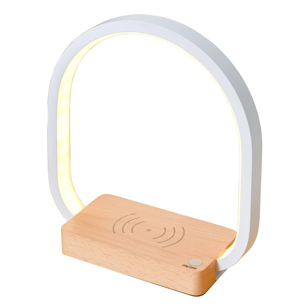 China Factory New Beech Wooden Base Wireless Charger Led Desk Lamp 3 Dimmable Beside Night Light Table Lamp for Children