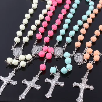 Fashion China YiWu Hot sale different colours religious Jewelry,6mm rose Plastic catholic necklace beads,Rosary