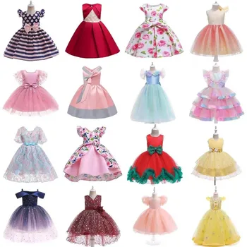 Gown For Kids Girl Party Dress Mesh Flower Puffy Dress Sleeveless Sequined Dresses